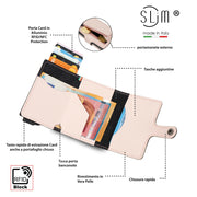 Porta Carte Vera Pelle Saffiano Anti Graffio Rosa con Zip