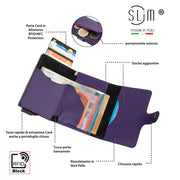 Porta Carte Vera Pelle Stampa Cinghialino Viola