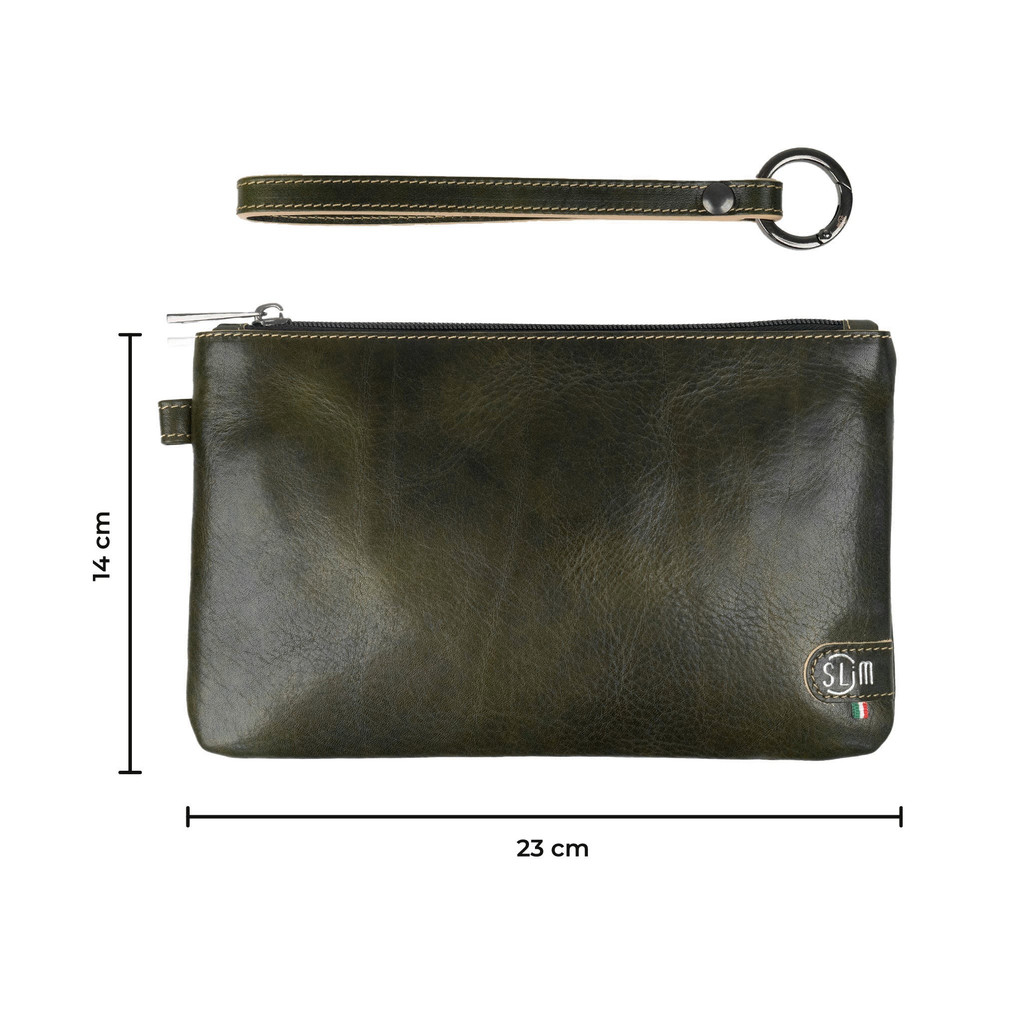 Pochette con Polsiera Vera Pelle Vegetale Verde
