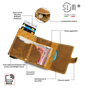 Genuine Crazy Horse Leather Card Holder in Sand with Zip
