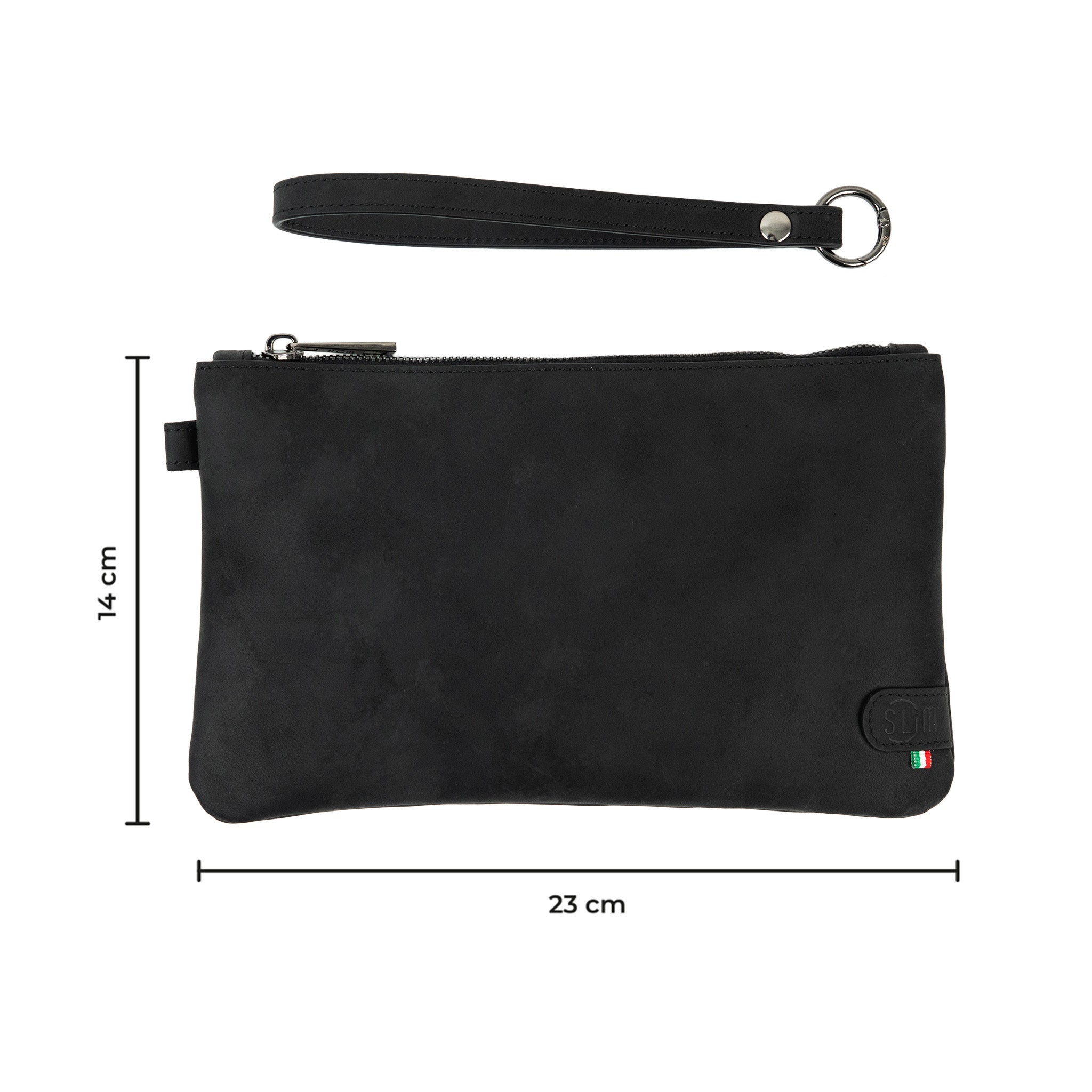 Pochette con Polsiera Vera Pelle Crazy Horse Nero