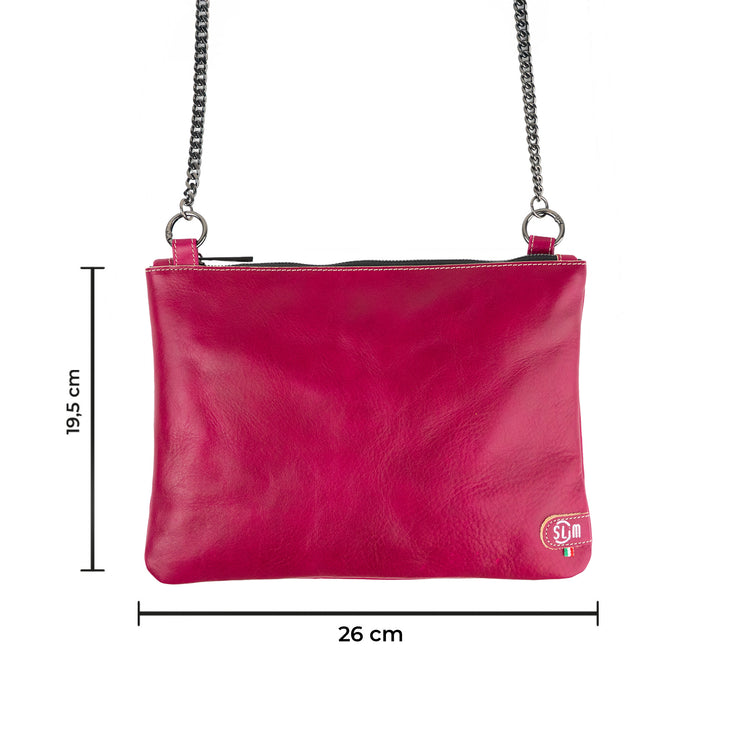 Cognac Genuine Vegetable Tanned Leather Clutch Bag with Shoulder Strap