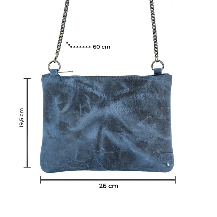 Clutch Bag with Wristband in Genuine Black Saffiano Leather