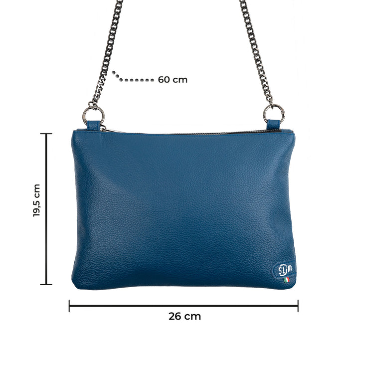 Pochette con Tracolla Vera Pelle Bottalato Blu