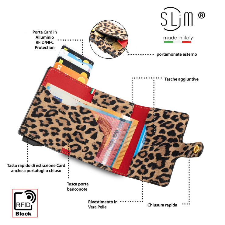 SLim®️Maculato Genuine Leopard Leather with Zip Coin Purse and Heart Key Ring