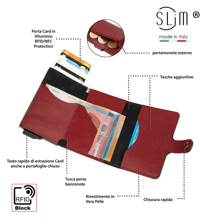 SLim®️ Genuine Saffiano Leather Card Holder, Scratch-Resistant, Blue