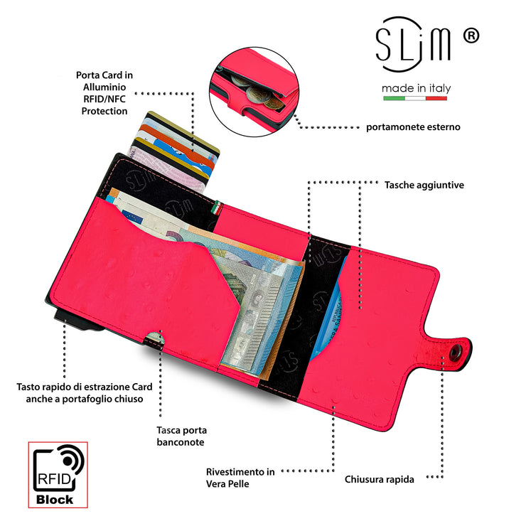 SLim®️ Vera Pelle stampa Struzzo Fucsia Fluo