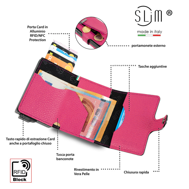 SLim®️ genuine leather wallet black with zip and double case