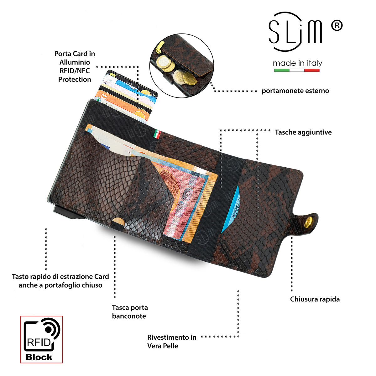 SLim®️ Vera Pelle Vipera Marrone