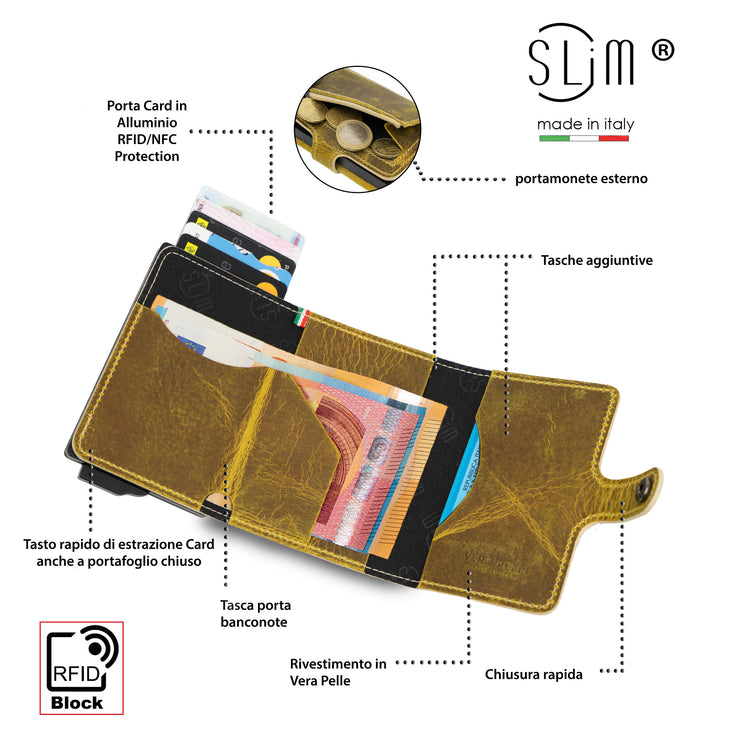 SLim®️ Genuine Crazy Horse Leather Card Holder in Dark Brown with Zip