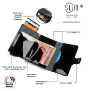 Porta Carte Vera Pelle Nero con Zip