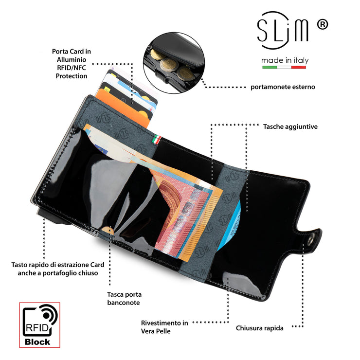 Porta Carte Vera Pelle Nero con Zip