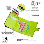 Porta Carte Vera Pelle Verde Mela con Zip