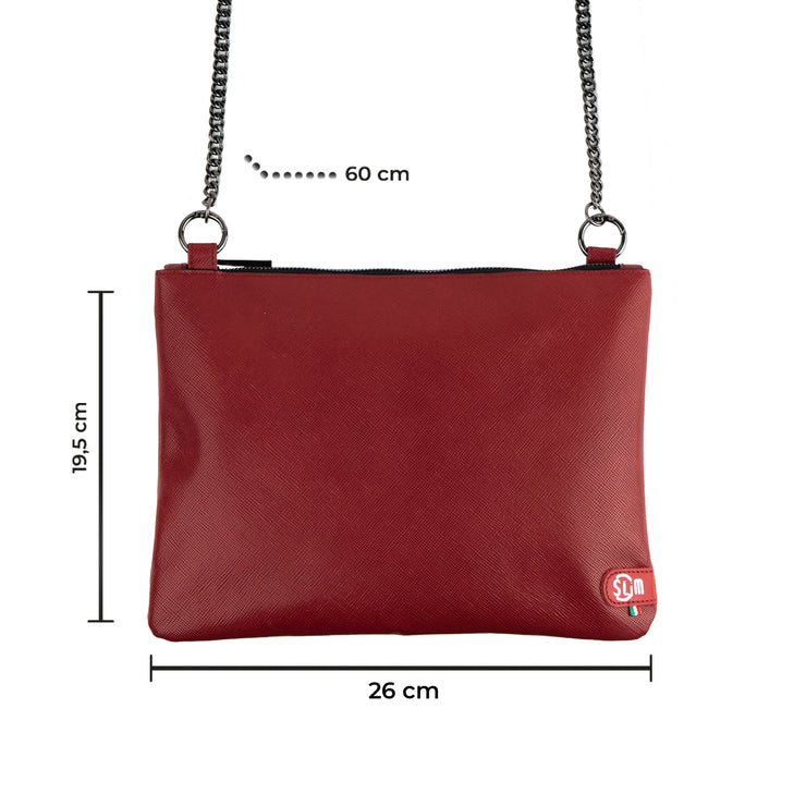 Clutch Bag with Shoulder Strap in Genuine Black Saffiano Leather