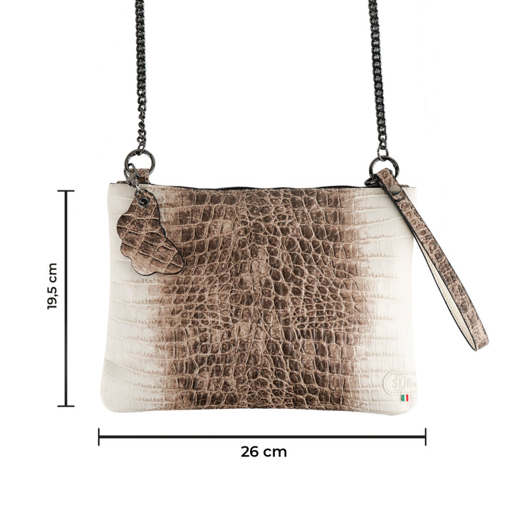 Pochette con Tracolla Vera Pelle Cocco Beige