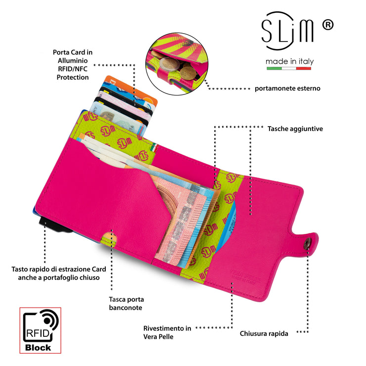 SLim®️Occhio Pop Art Vera Pelle Bottalato con zip porta monete
