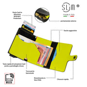 SLim®️ carbon style genuine leather wallet black/yellow with zip