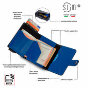 SLim®️ carbon style genuine leather wallet black/blue with zip