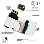 Porta Carte Vera Pelle Nero Bianco con zip porta monete