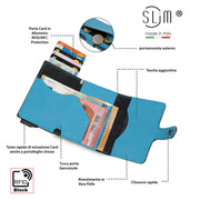 SLim®️ Genuine Saffiano Leather Card Holder, Scratch-Resistant, Blue