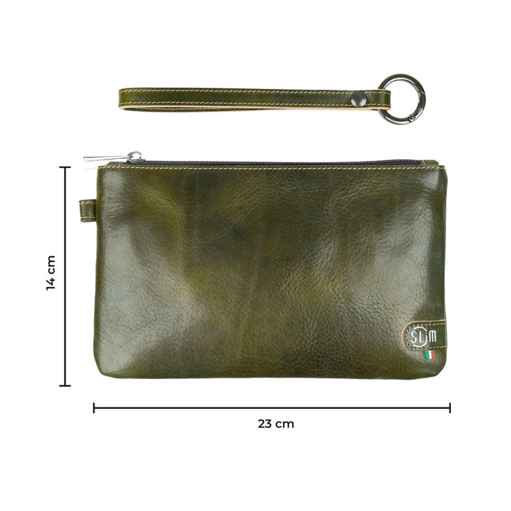 Pochette con Polsiera Vera Pelle Vegetale Verde