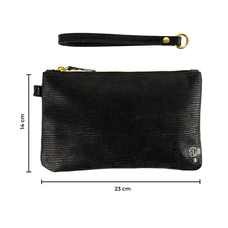 Pochette con Polsiera Vera Pelle Tejus Nero e Oro
