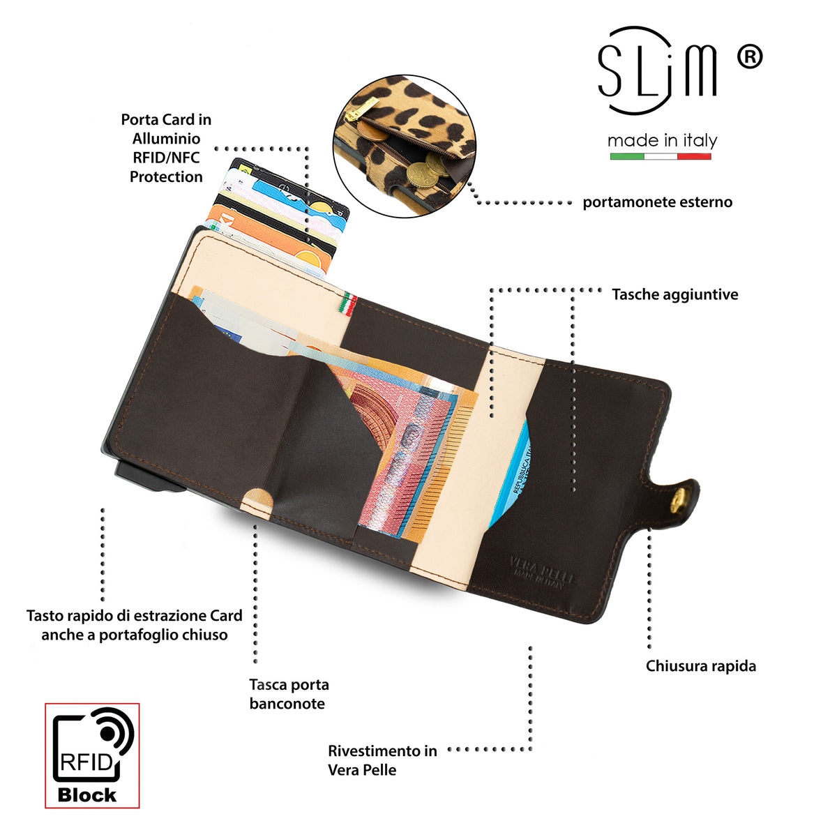 SLim®️ Genuine Animalier Leather Fuchsia/Black with zip coin purse and Animalier heart key ring