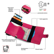 Portacarte Vera Pelle Tejus Fucsia