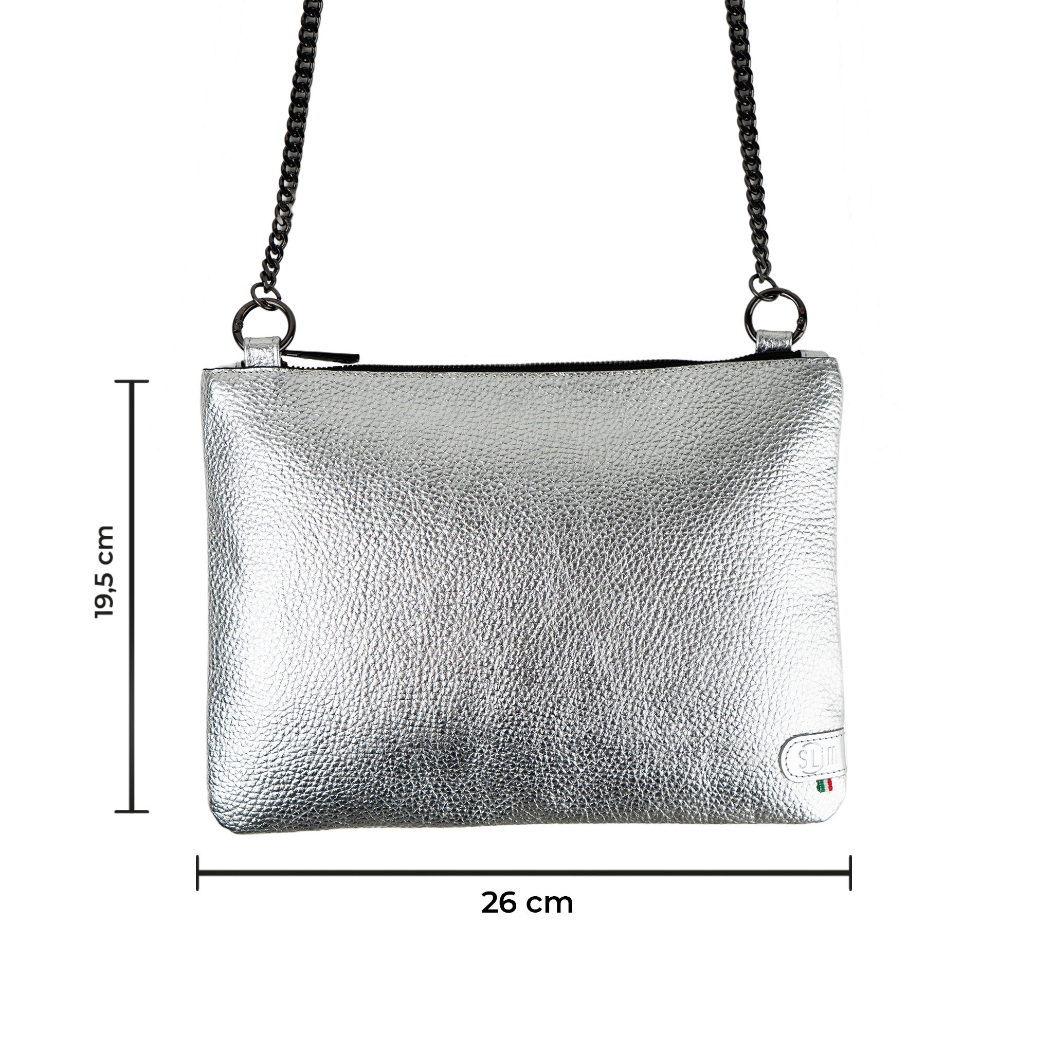 Pochette con Tracolla Vera Pelle Metal Argento