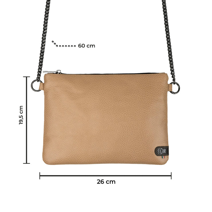 Pochette con Tracolla Vera Pelle Bottalato Nocciola