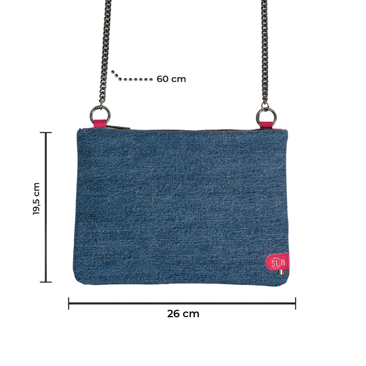 Pochette con Tracolla Jeans e Vera Pelle Bottalato Fucsia
