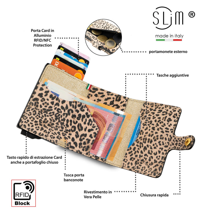 SLim®️Maculato Genuine Leopard Leather with Zip Coin Purse and Heart Key Ring