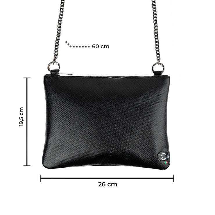 Pochette con Tracolla Vera Pelle Carbon Nero
