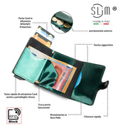 Porta Carte Vera Pelle Specchio Verde con Zip