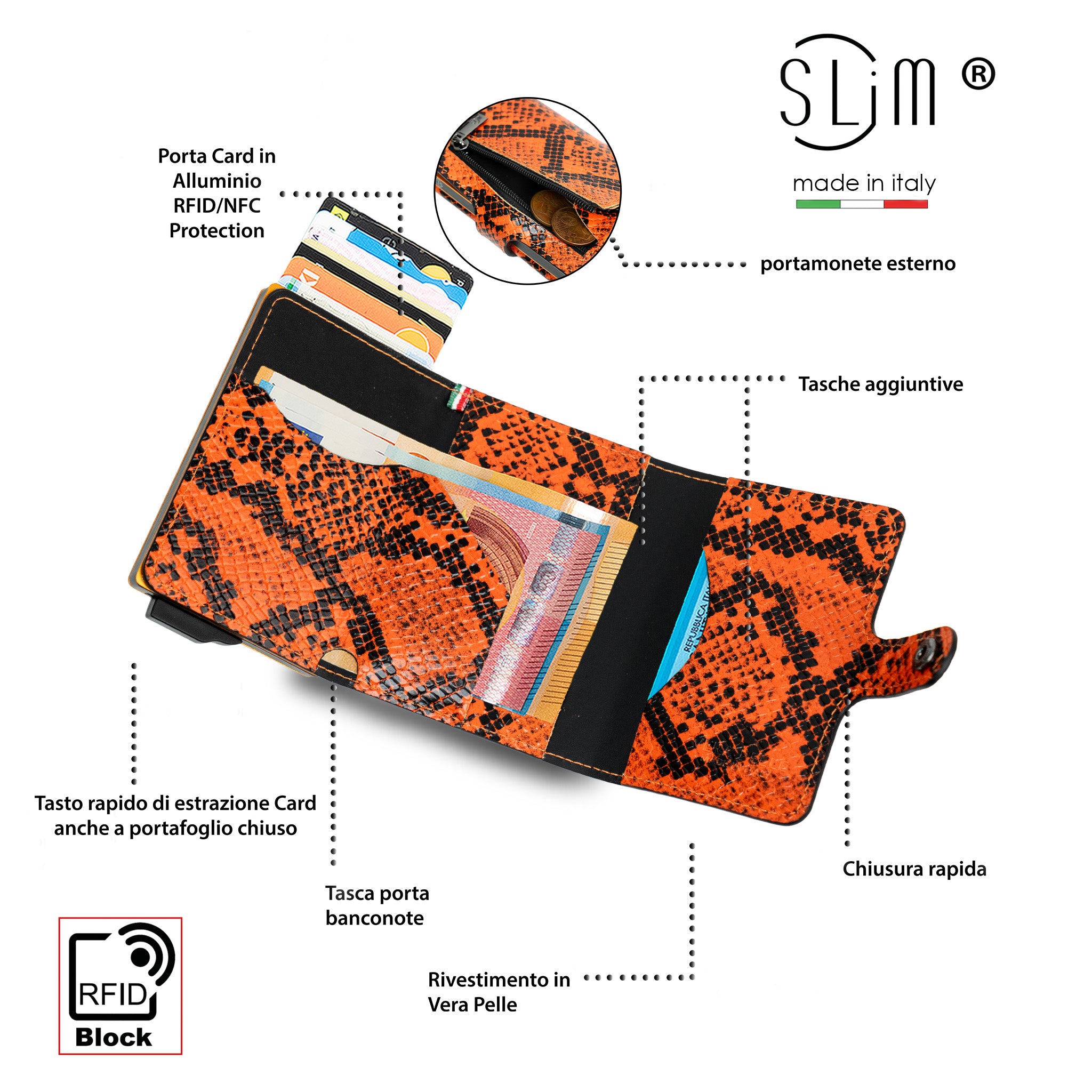 SLim®️ Genuine Animalier Leather Fuchsia/Black with zip coin purse and Animalier heart key ring