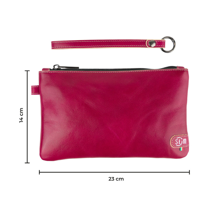 Cognac Genuine Vegetable Tanned Leather Wristlet Clutch