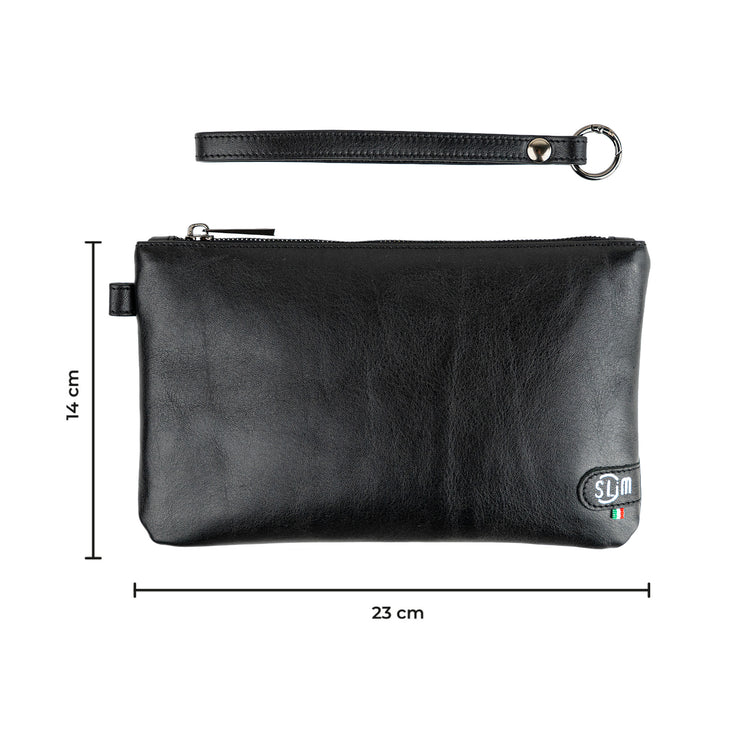 Pochette con Polsiera Vera Pelle Vegetale Nero