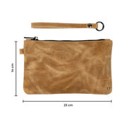 Clutch Bag with Wristband in Genuine Crazy Horse Leather, Sand