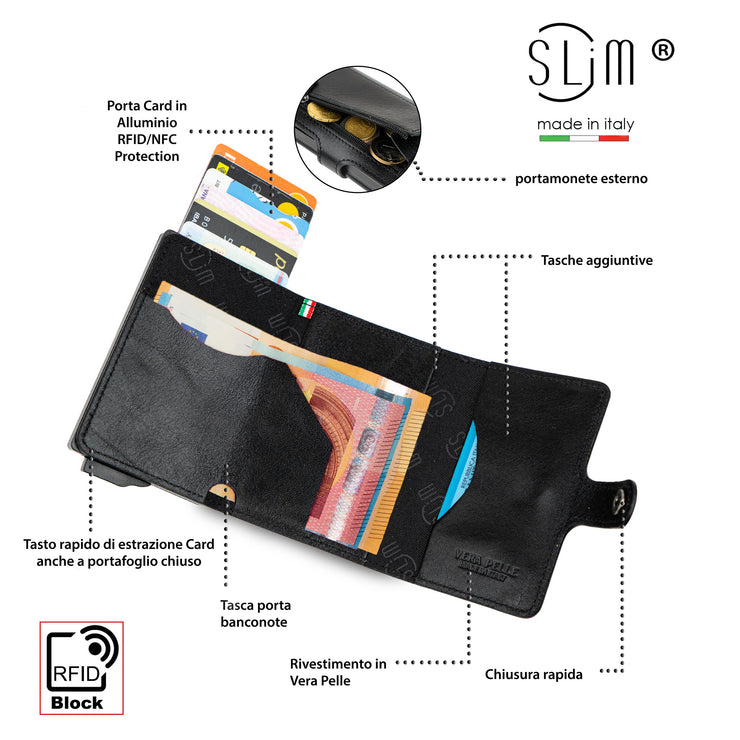 SLim®️ Genuine Vegetable Tanned Leather Card Holder Blue Zip