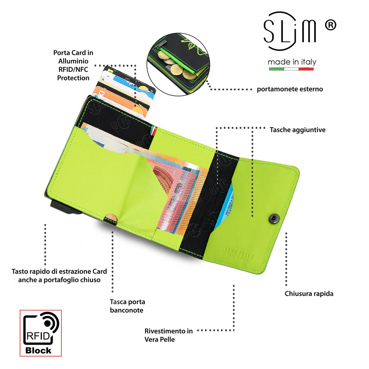 SLim®️ Touch Vera Pelle Tema Sicilia Saffiano Verde Lime
