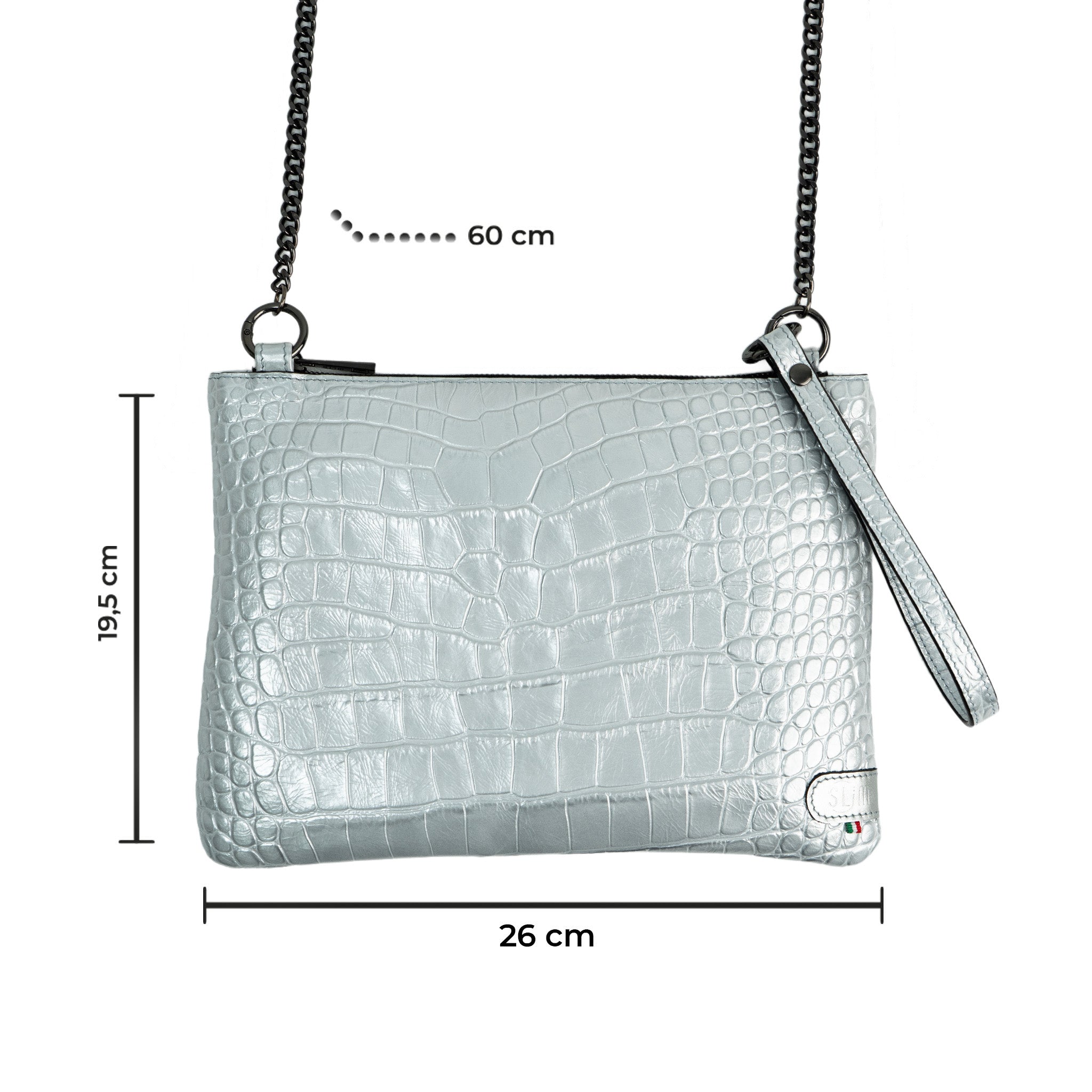 Clutch Bag with Wristband in Genuine Black Saffiano Leather