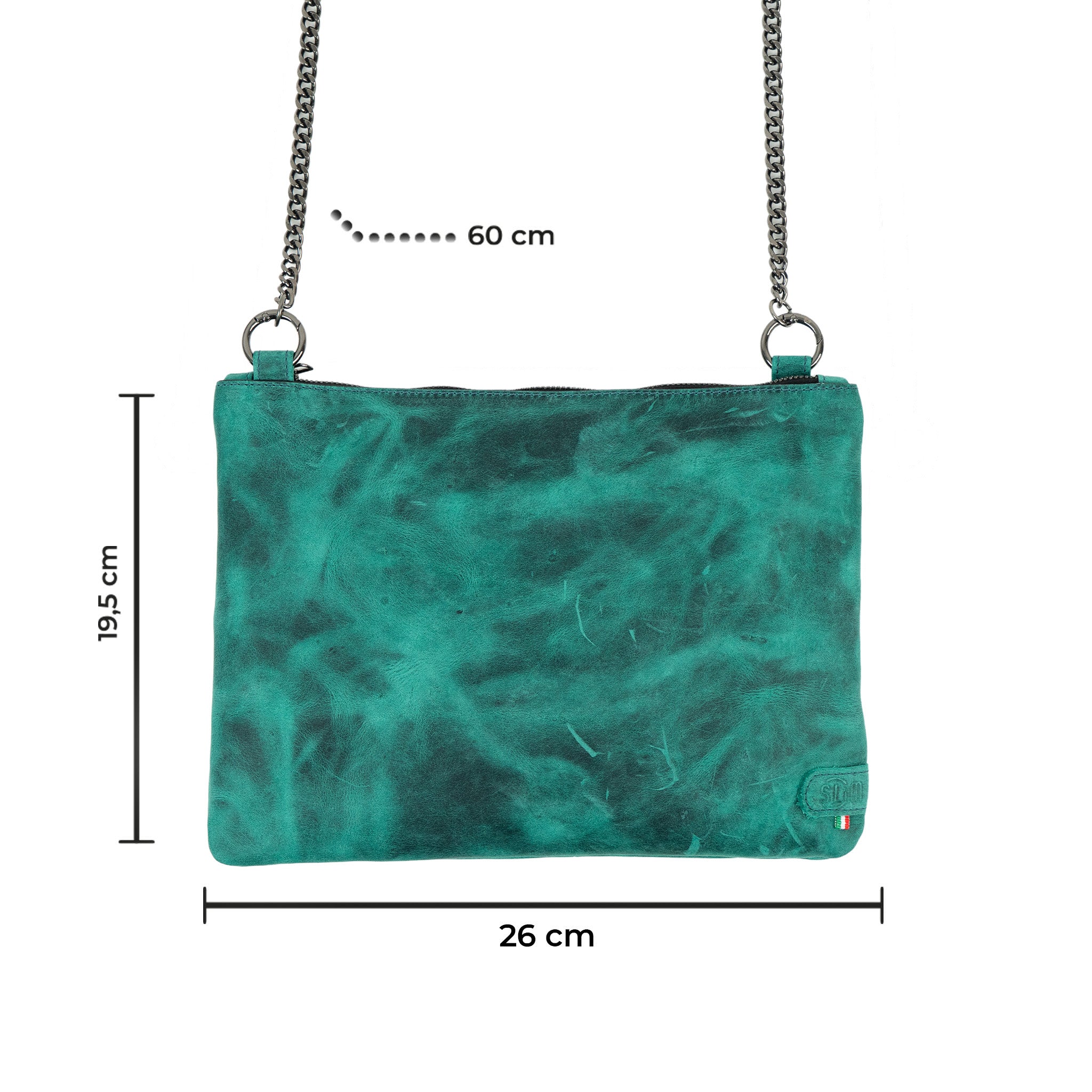 Pochette con Tracolla Vera Pelle Crazy Acquamarina