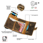 Porta Carte Vera Pelle Crazy Horse Cuoio Dark con zip