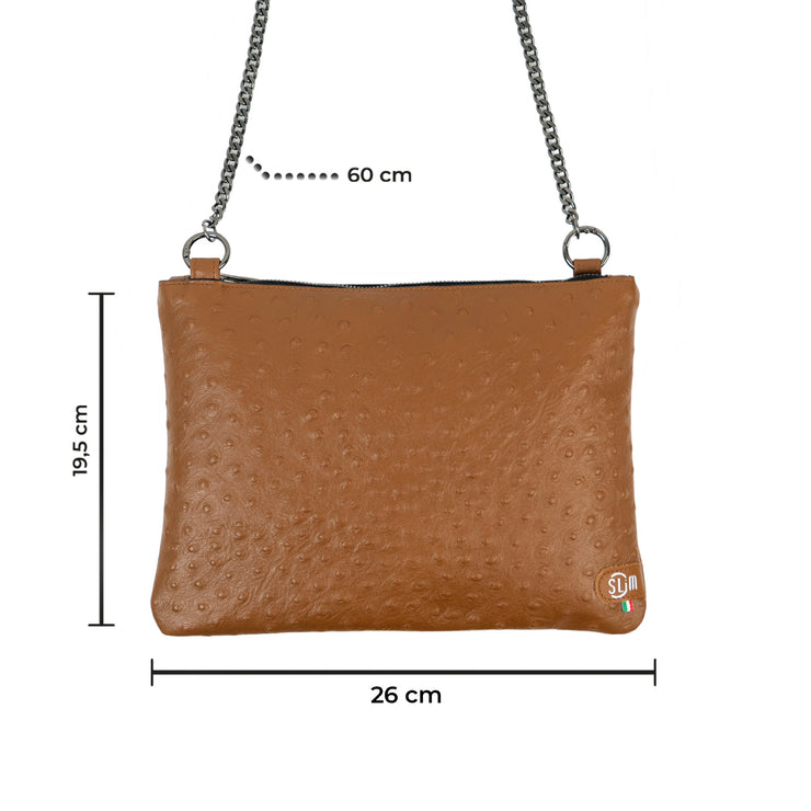 Clutch Bag with Shoulder Strap in Genuine Ostrich Leather in Fluorescent Yellow