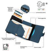 Porta Carte Vera Pelle Bottalato Blu navy con zip porta monete