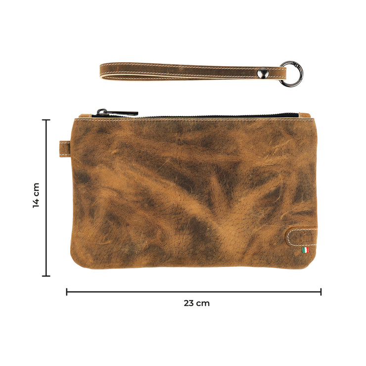 Crazy Leather Dark Brown Genuine Leather Wristlet Clutch