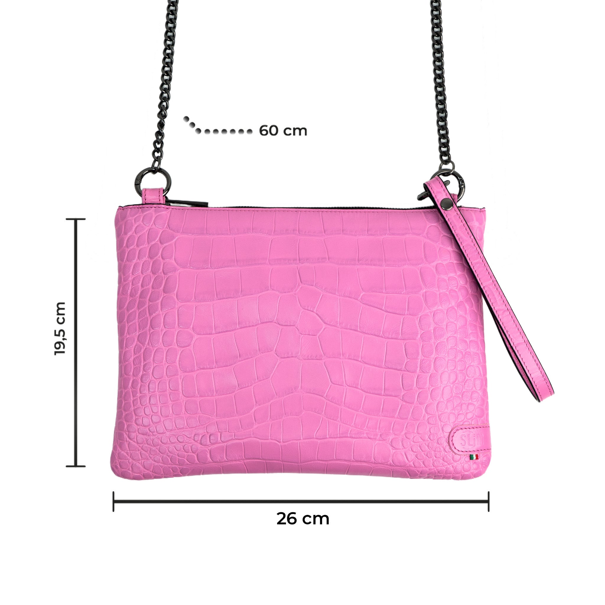 Clutch Bag with Wristband in Genuine Black Saffiano Leather