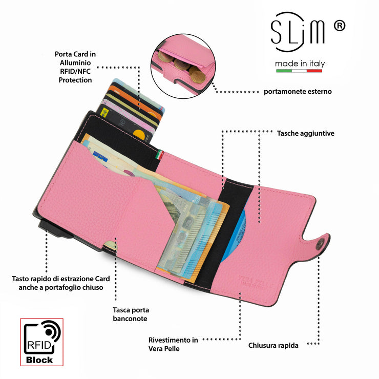 Porta Carte Vera Pelle Bottalato Pink
