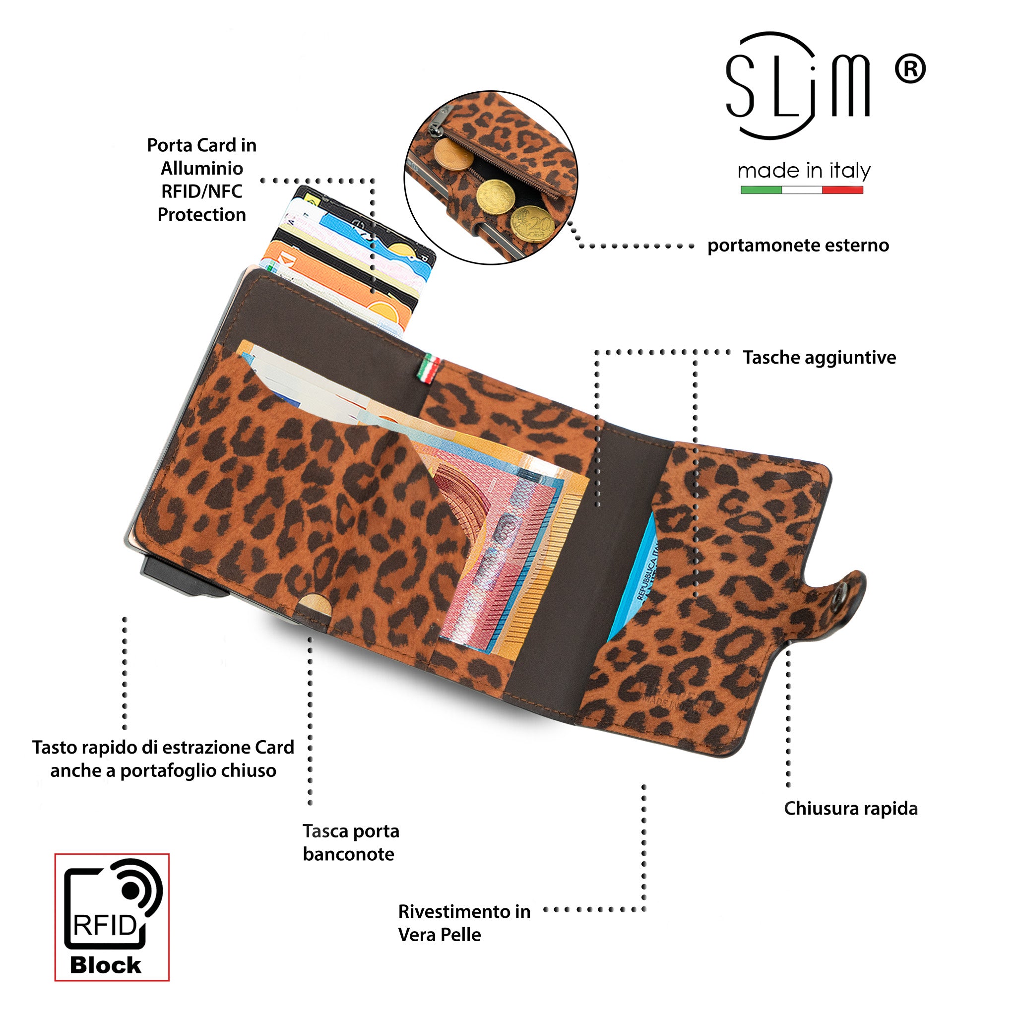 SLim®️ Genuine Animalier Leather Fuchsia/Black with zip coin purse and Animalier heart key ring
