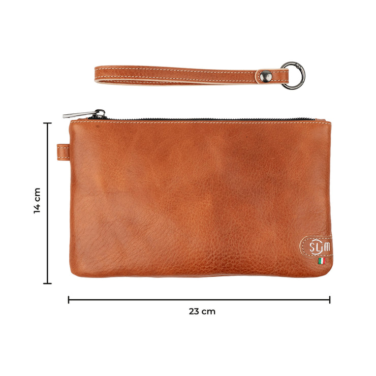 Pochette con Polsiera Vera Pelle Vegetale Cognac